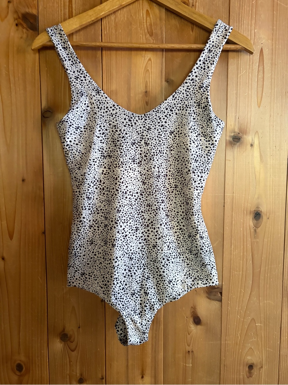 Classic Scoop One-Piece Swimsuit in White with Black Dot Print